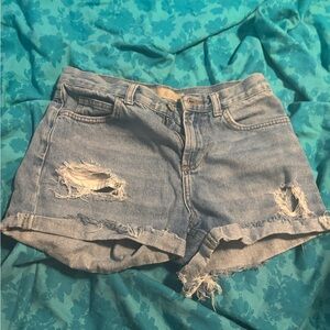 Topshop Light Blue Distressed Jean Shorts